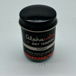 Weber Costello Alphacolor Dry Tempera Powder Paint Vintage Glass Jar 1960s Green